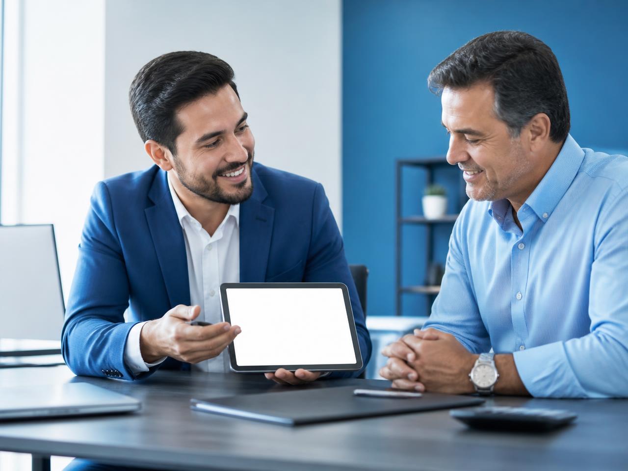 Consultor da Crédito Perfeito apresentando uma simulação de crédito para uma cliente